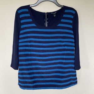 Ann Taylor Blue Striped 3/4 Sleeve Blouse